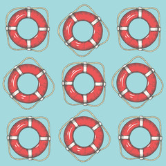 Seamless vintage background. Hand drawn lifebuoys. Pattern can be used for wallpaper, web page background, surface textures.