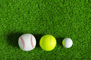 Various sport tools on grass