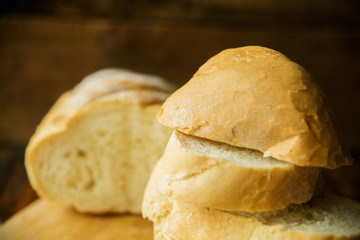 White bread on a white towel with milk