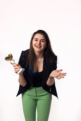 Brunette student girl with goblet