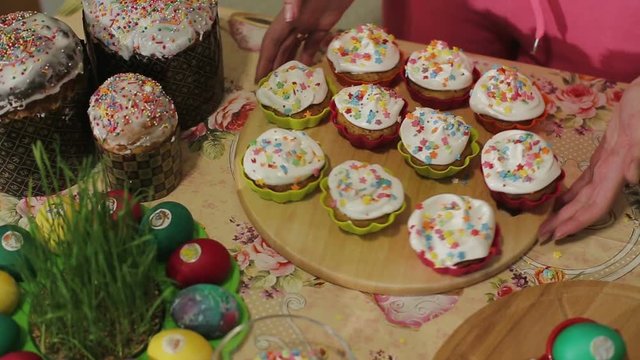 Easter, festive table.Gold result