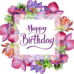 Wildflower flower frame in a watercolor style isolated.