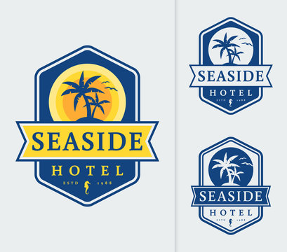 Seaside hotel logo emblems.