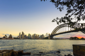 View of the Sydney Harbor and cityscape. .