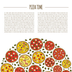 Fototapeta na wymiar Vector cartoon hand drawn pizza background