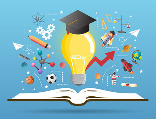 Open book idea on light bulb.education concept.can be used for layout,vector - 159588433