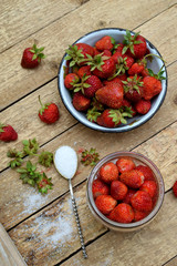 Cooking preparation of compote or jam from strawberry. Homemade conservation with organic fresh berry for the winter. Fruit dessert. Confectionery.