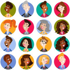 Colorful cartoon avatar icon set of multinational and multicultural business people