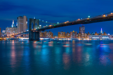 Fototapeta na wymiar Brooklyn Bridge and Night Embankment of Manhattan