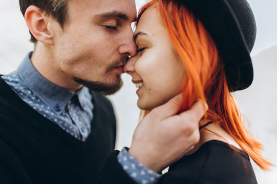 portrait of a young couple in love hipster