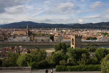 Fototapeta premium Panoramic view over Florence Italy with city river, Tuscany, Italy.