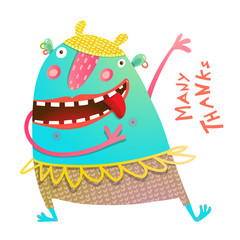 Fototapety  Dancing Showing Cheerful Cute Monster for Children