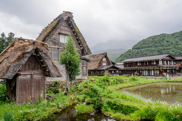 Fototapeta na wymiar Historic Villages of Shirakawa-go and Gokayama in spring, travel landmark of Japan