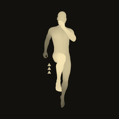 3d Running Man. Design for Sport, Business, Science and Technology. Vector Illustration. Human Body.