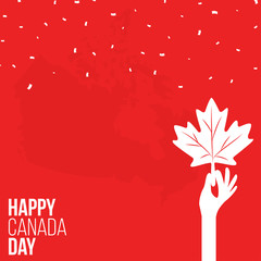 Hand holding maple leaf canada day banner