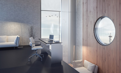 Modern home office work space 3D Render