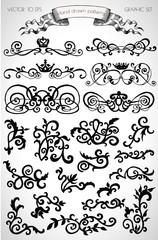 Graphic set with hand drawn vignette patterns and  page decoration elements