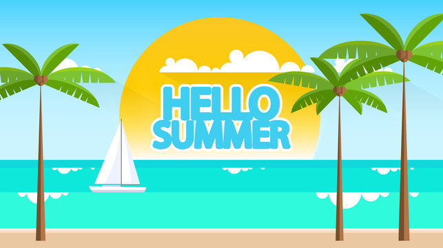 Summertime Flat Style Vector Landscape with Space for Your Text