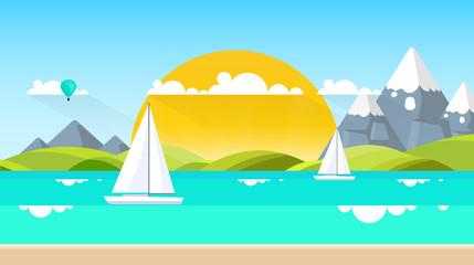 Fototapeta na wymiar Summertime Flat Style Vector Landscape with Space for Your Text