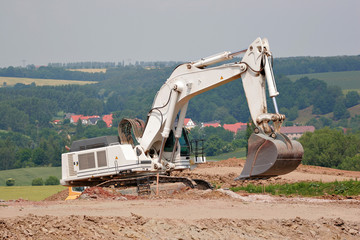 Motorway under Construction, Excavator at Work