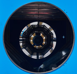 Large industrial fan on a blue background
