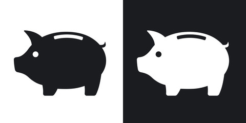 Vector piggy bank icon. Two-tone version on black and white background