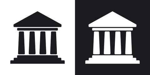 Vector bank building icon. Two-tone version on black and white background - obrazy, fototapety, plakaty