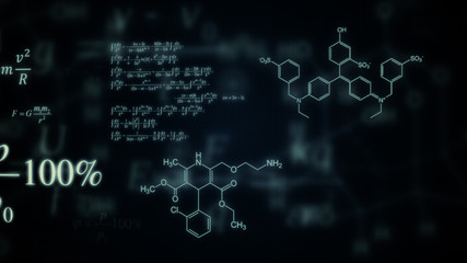 Glowing mathematical, physical and chemical formulas. Illustration