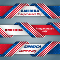 Set of web banners with texts and American flag for Fourth of July, American Independence day, celebration; Vector illustration