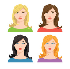 vector illustration of woman's face with different hair color on white background