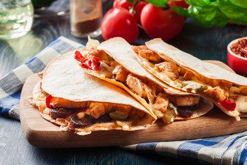 Mexican Quesadilla with chicken, sausage chorizo and red pepper