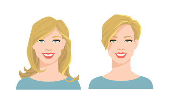 vector illustration of woman's face with different hairstyle on white background