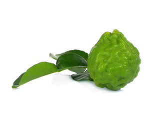  bergamot fruit with leaf isolated on white background