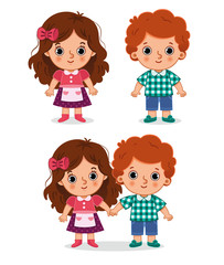 Vector illustration of brother and sister or little friends, holding hands.