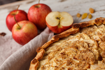 Naklejka na ściany i meble Step by step recipe for open apple pie with nuts