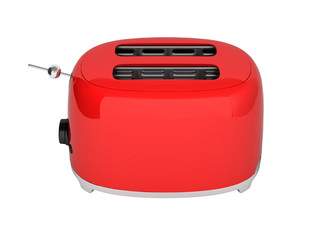Red retro toaster without shadow on white background 3d