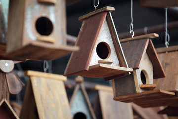 wooden bird house as background