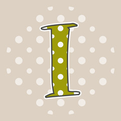 Cute dotted letter I isolated on beige background. Vector illustration. Element for design. Kids alphabet.