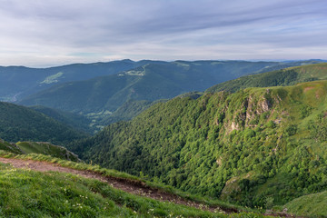 Fototapeta premium French countryside - Vosges. Sunrise in the Vosges with a view of the Black Forest (Germany) and the Alps in the background.