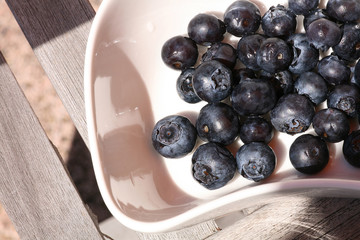 blueberries in porcelain bowl