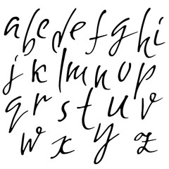 Hand drawn elegant calligraphy font. Modern brush lettering. Grunge style alphabet. Vector illustration.