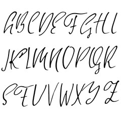 Hand drawn elegant calligraphy font. Modern brush lettering. Grunge style alphabet. Vector illustration.