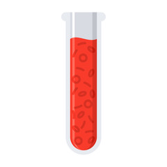 Hematology concept with red blood cell in test tube, vector illustration in flat style