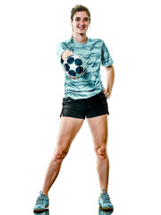 one caucasian young teenager girl woman playing Handball player isolated on white background © snaptitude