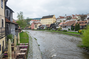 Riverside village background is hill