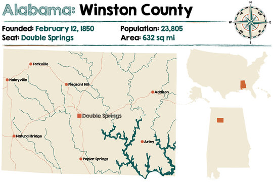 Large and detailed map of Winston County in Alabama.