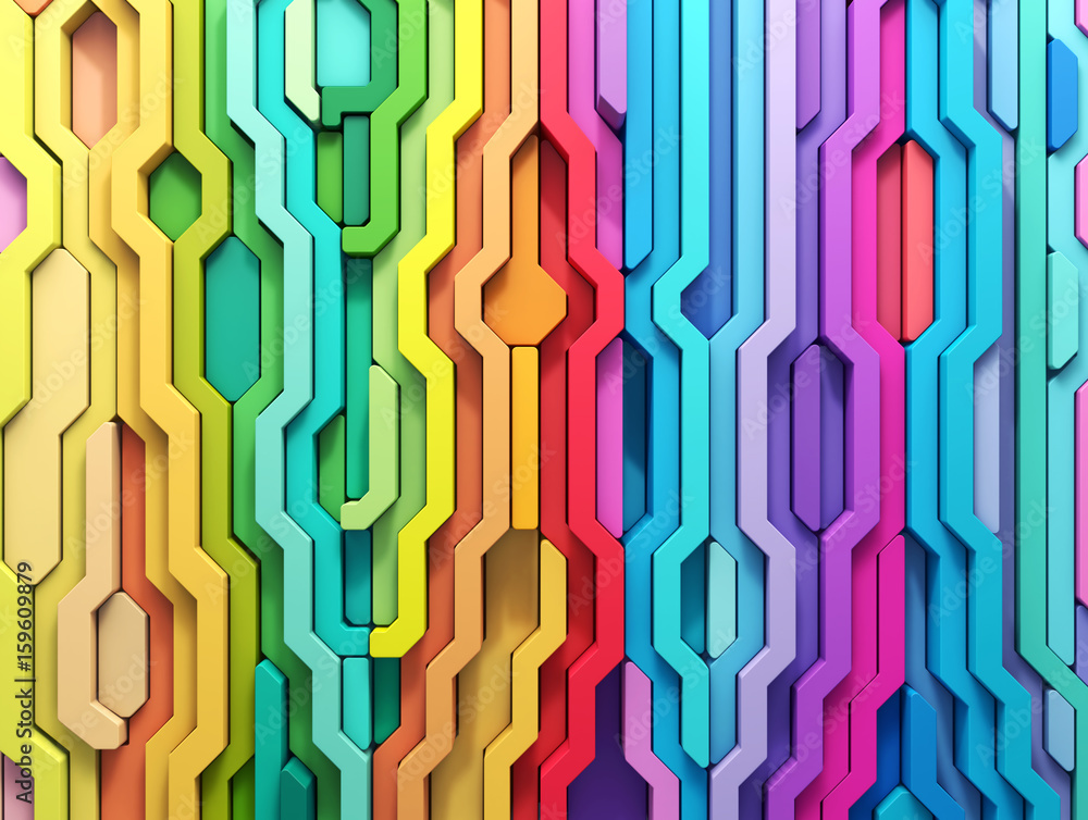 Poster 3d rendering abstract background of multi-colored lines shapes