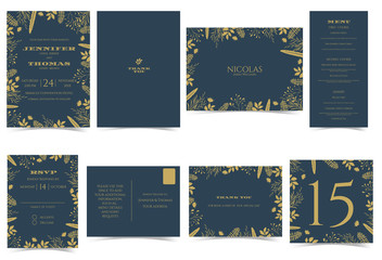 Wedding invitation card Formal style. Bridal shower card. rsvp card. Thank you sticker.Envelope page. Front and Back template. for sweet couple concept .Vector/Illustration