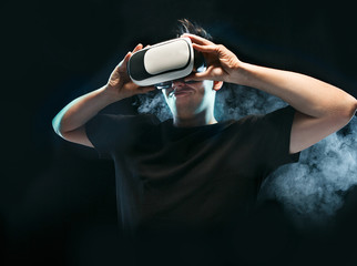 The man with glasses of virtual reality. Future technology concept.