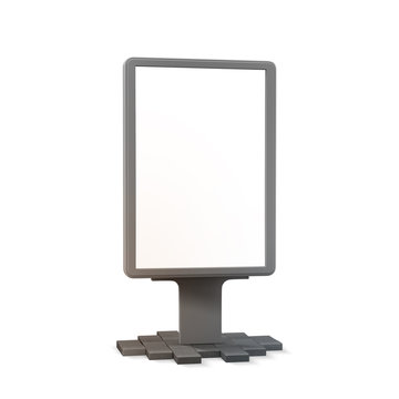 Blank mock up of vertical street poster billboard on isolated white background. Outdoor kiosk city advertising. Cityscape blank billboard for the user to modify. Advertising in blank